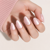 Pearl Glow Almond Medium Press-On Nails — Glossy Pink Cat-Eye