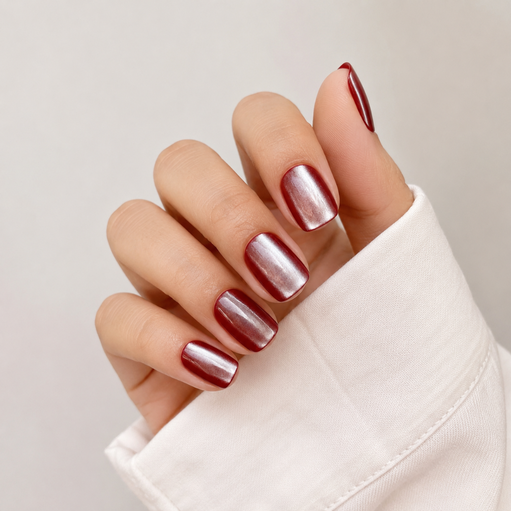 Ruby Eclipse Natural Short Press-On Nails — Burgundy Cat-Eye