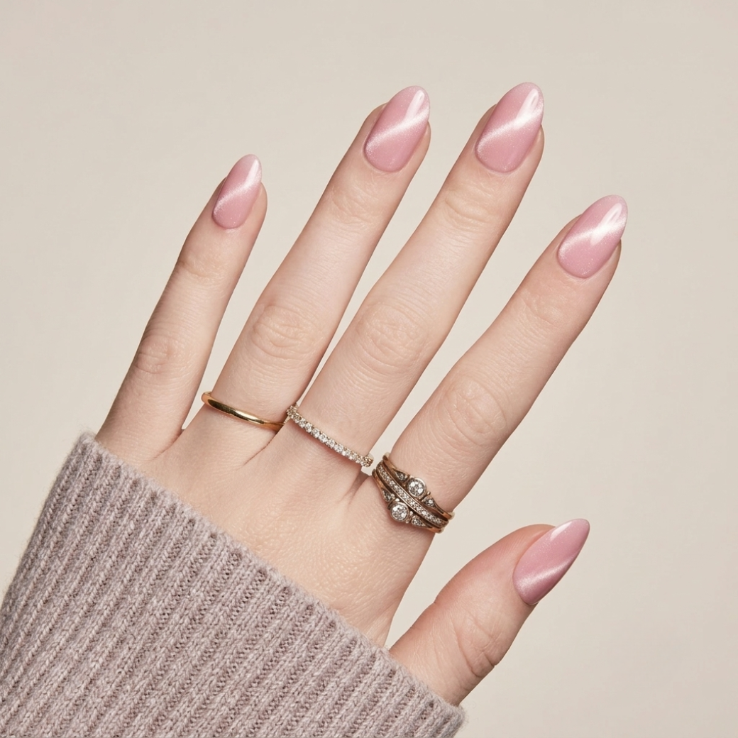 Rose Glow Almond Medium Press-On Nails — Glazed Pink