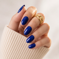 Midnight Sapphire Short Oval Press-On Nails — Glossy Royal Blue
