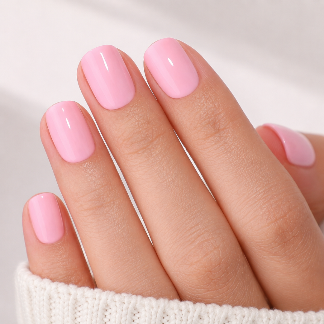 Blush Petal Square Short Press-On Nails — Glossy Baby Pink