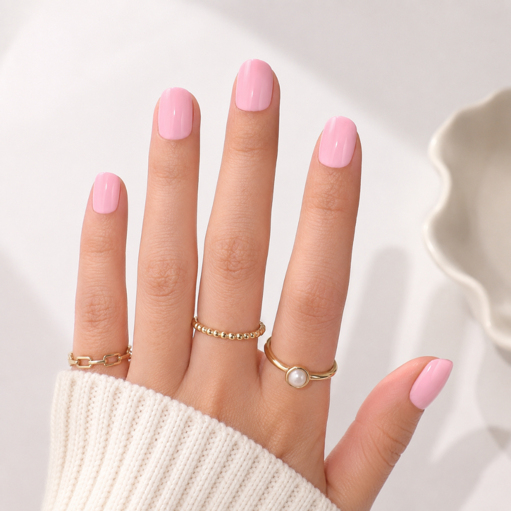 Blush Petal Square Short Press-On Nails — Glossy Baby Pink