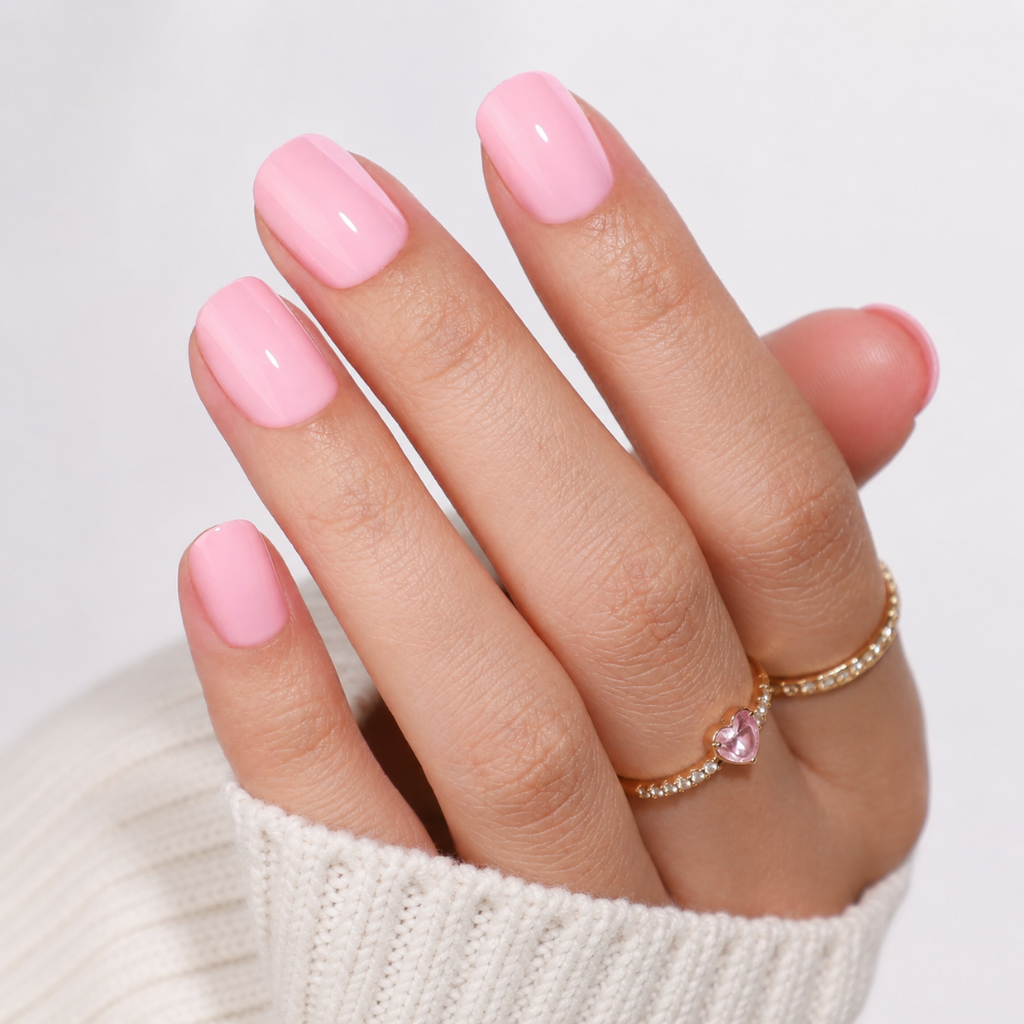 Blush Petal Square Short Press-On Nails — Glossy Baby Pink