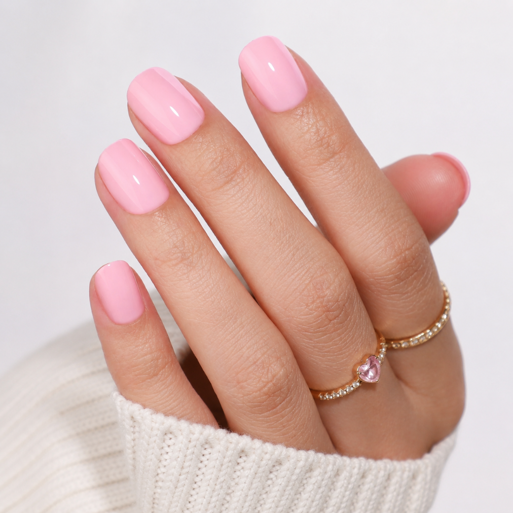 Blush Petal Square Short Press-On Nails — Glossy Baby Pink