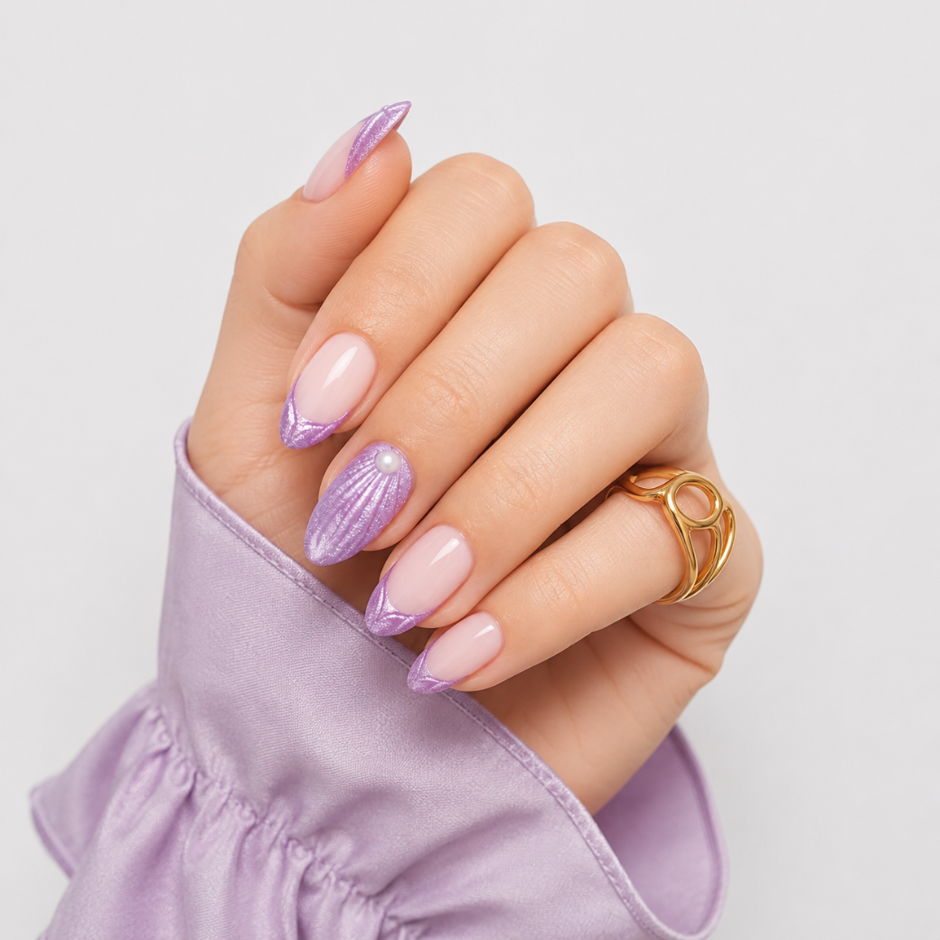 Lavender Muse Almond Medium Press-On Nails — Glitter French