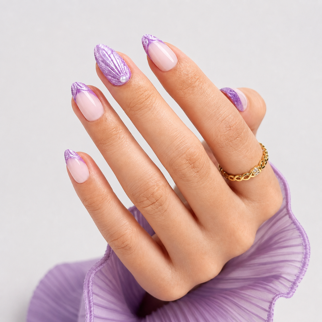 Lavender Muse Almond Medium Press-On Nails — Glitter French