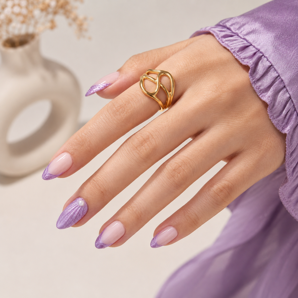 Lavender Muse Almond Medium Press-On Nails — Glitter French