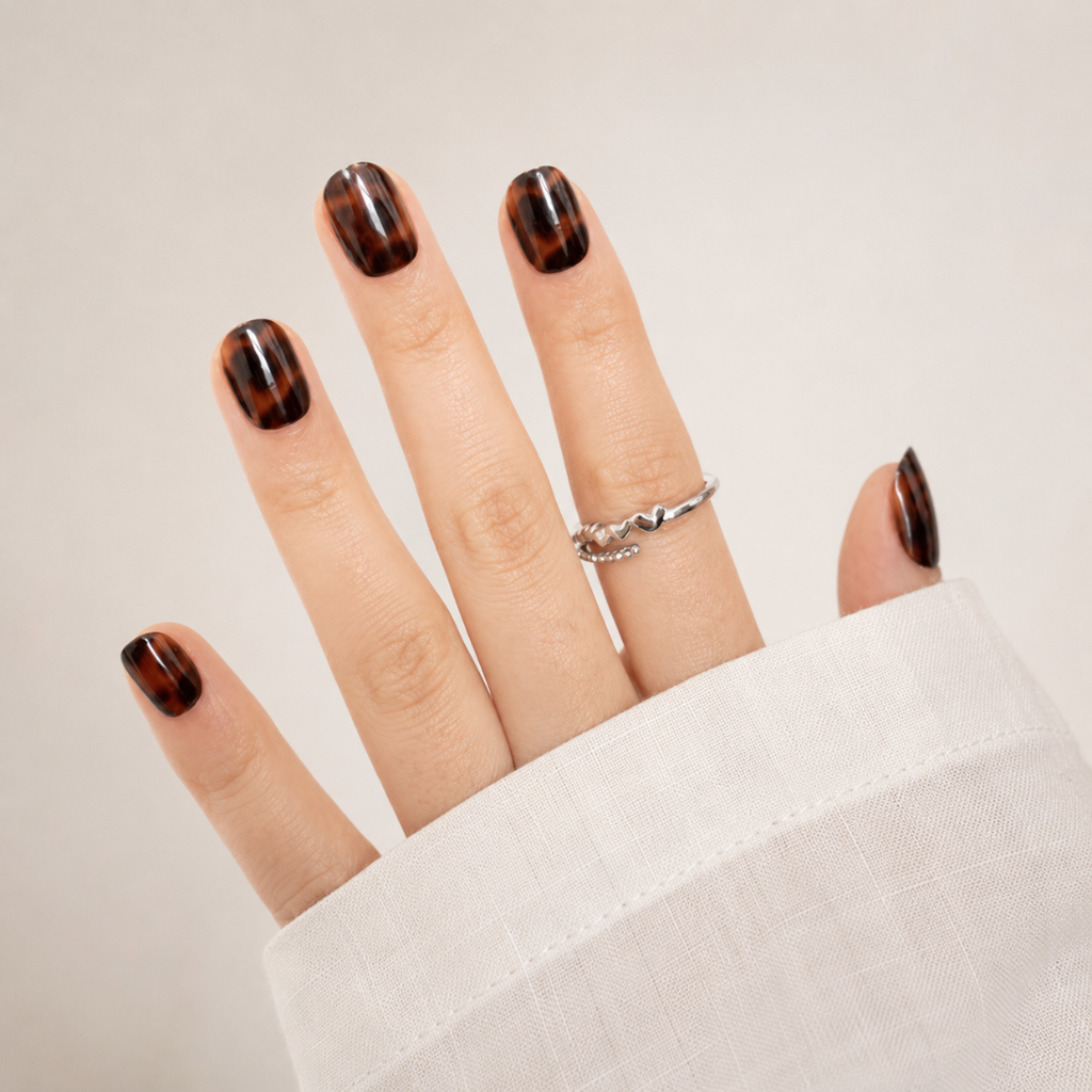 Tortoise Kiss Natural Extra Short Press-On Nails — Glossy Tortoiseshell