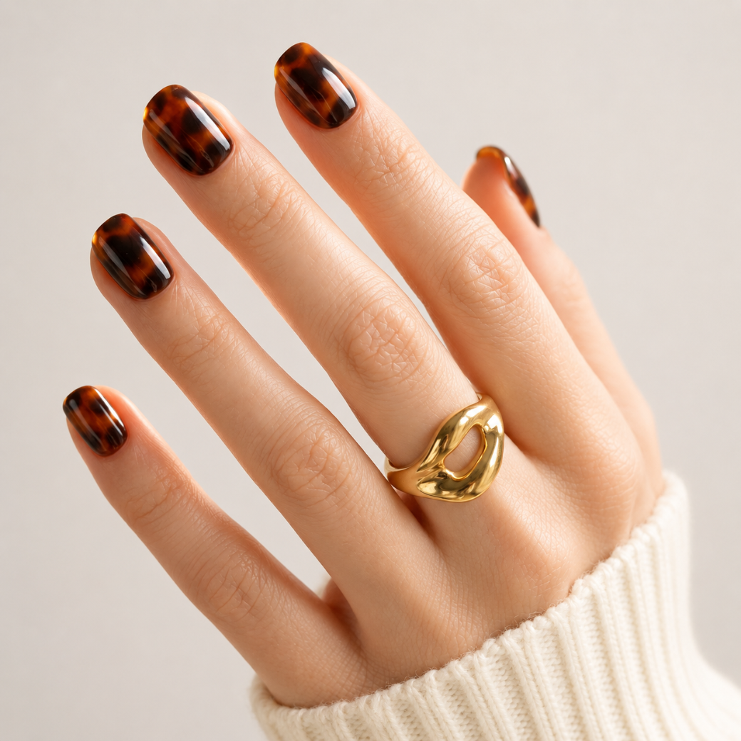 Tortoise Kiss Natural Extra Short Press-On Nails — Glossy Tortoiseshell