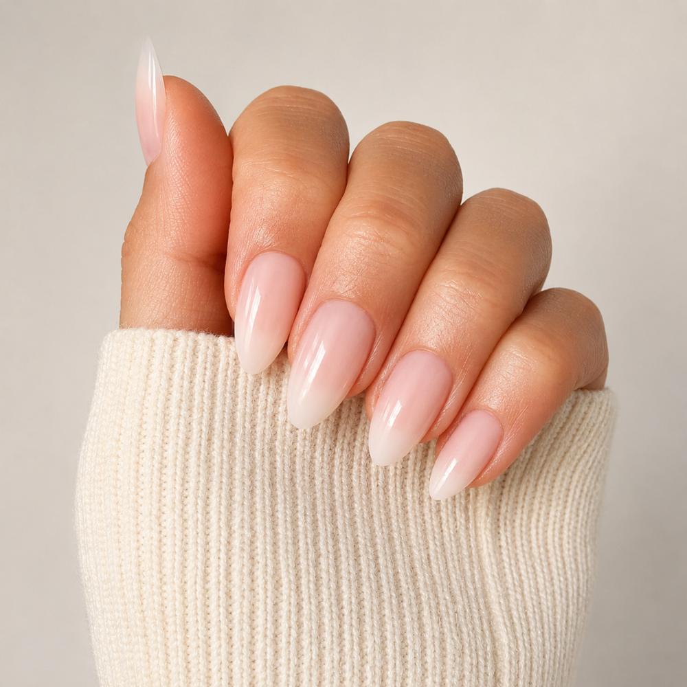 Vanilla Veil Almond Medium Press-On Nails — Glossy Milky Nude