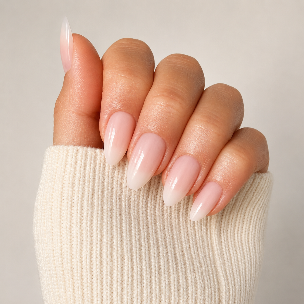 Vanilla Veil Almond Medium Press-On Nails — Glossy Milky Nude
