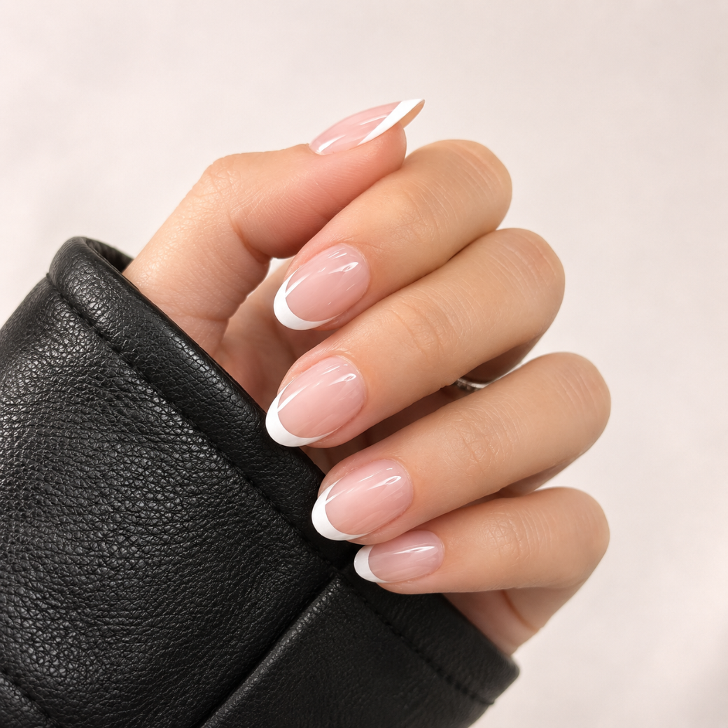 Paris Chic Oval Short Press-On Nails — Classic White French