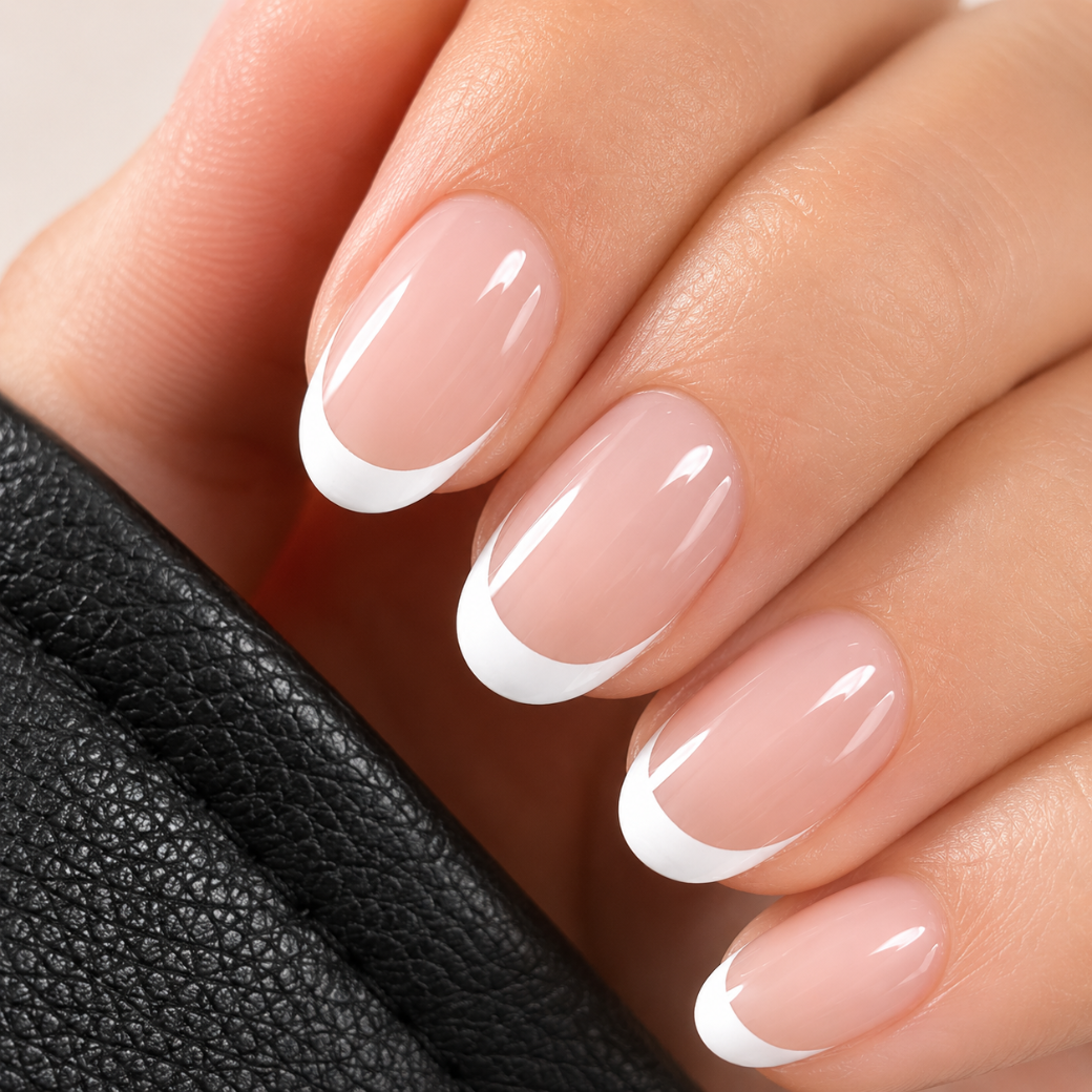 Paris Chic Oval Short Press-On Nails — Classic White French