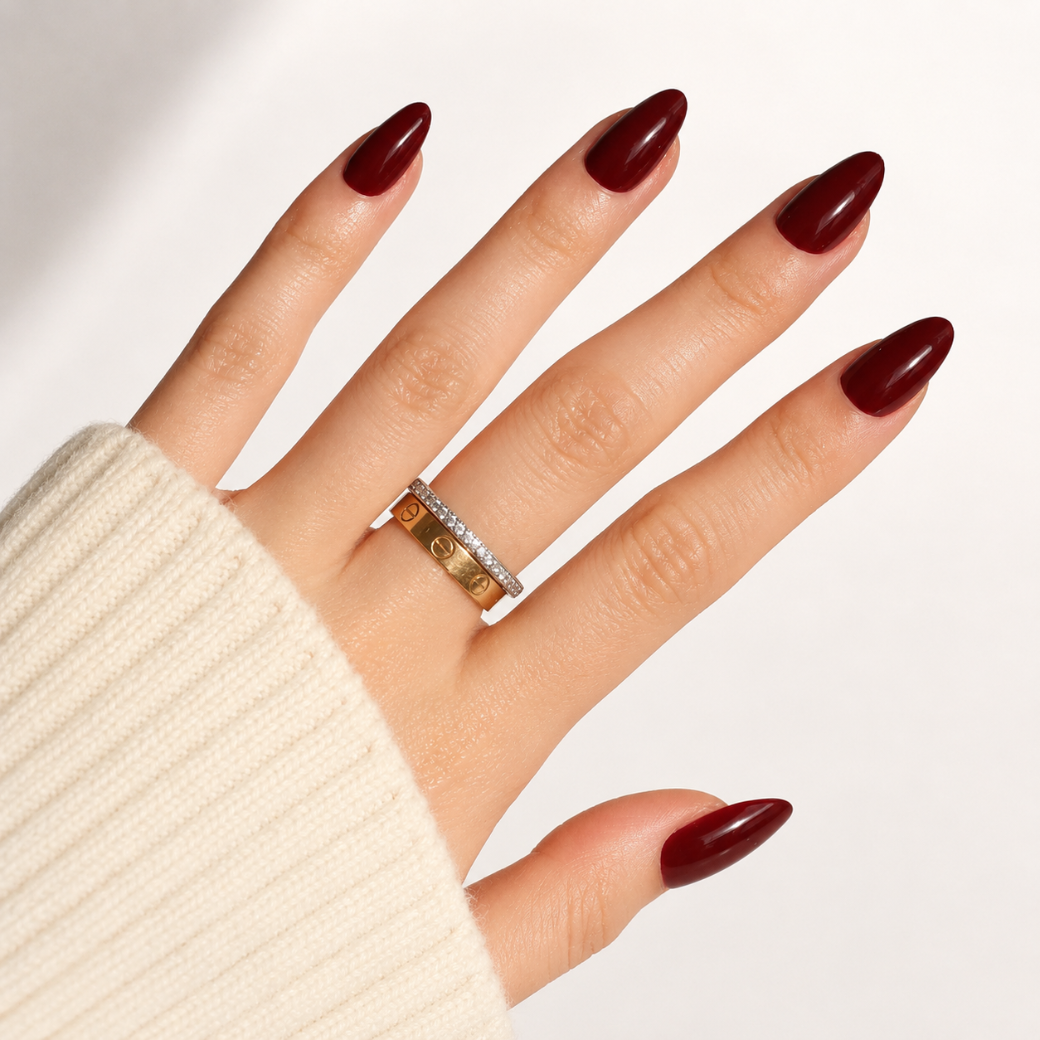 Cherry Truffle Almond Medium Press-On Nails — Glossy Merlot