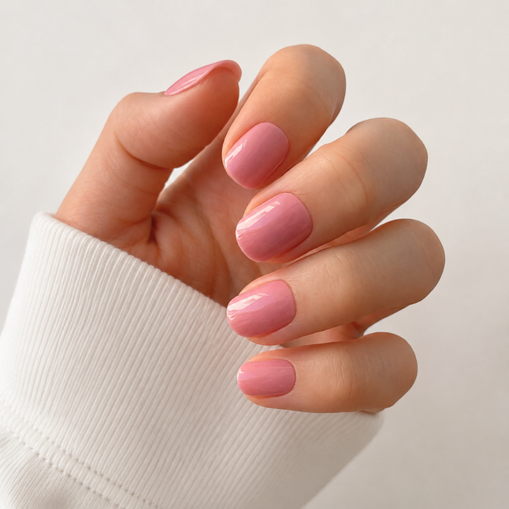 Rosy Charm Natural Extra Short Press-On Nails — Glossy Pink