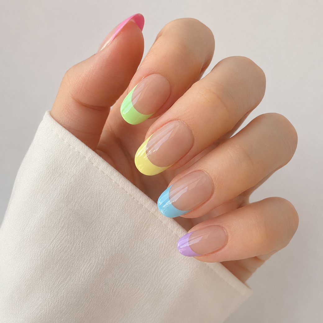 Pastel Parade Oval Short Press-On Nails — Glossy French