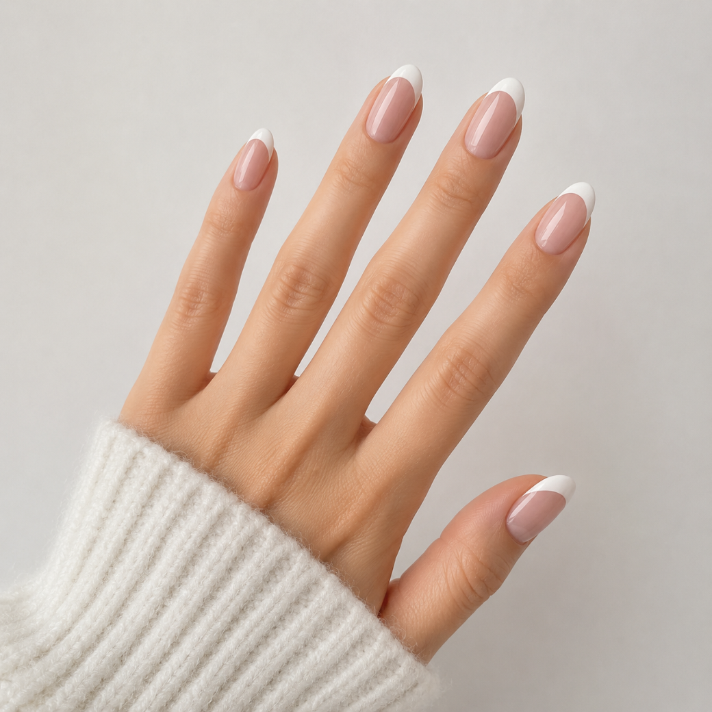 Graceful Glow Almond Short Press-On Nails — Soft French