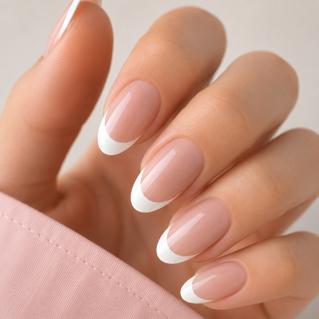 Graceful Glow Almond Short Press-On Nails — Soft French