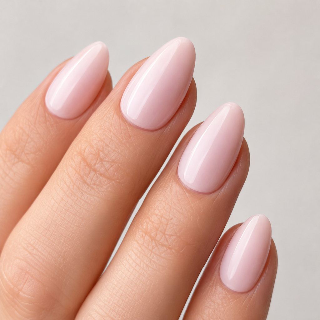 Blush Essence Almond Short Press-On Nails — Nude Pink