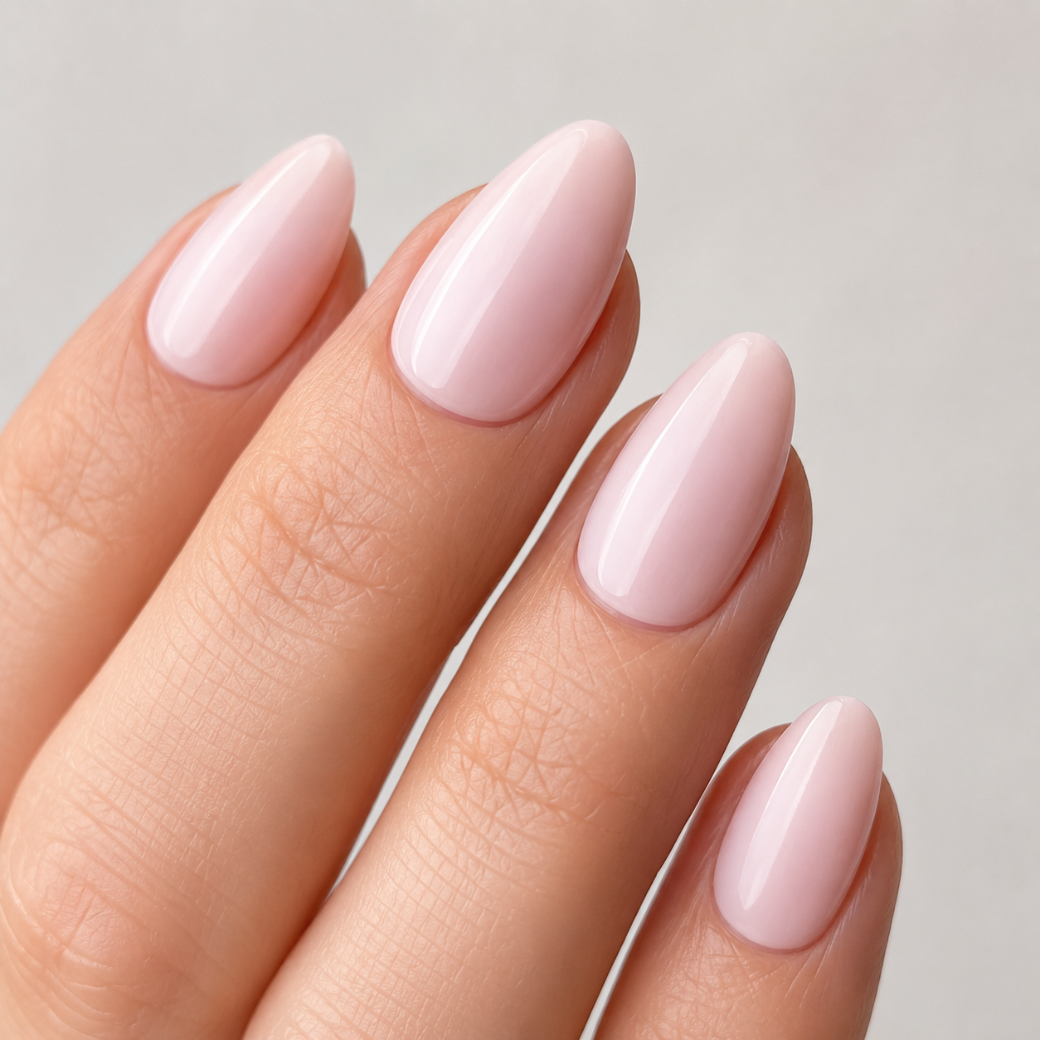 Blush Essence Almond Short Press-On Nails — Nude Pink