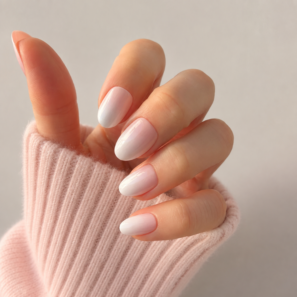 Blush Frost Oval Short Press-On Nails — Milky Pink Ombre