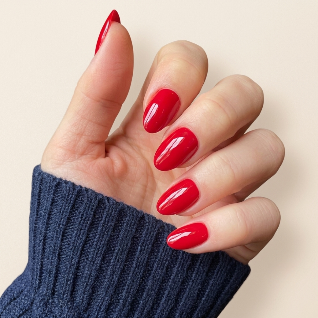 Cherry Crush Oval Short Press-On Nails — Glossy True Red