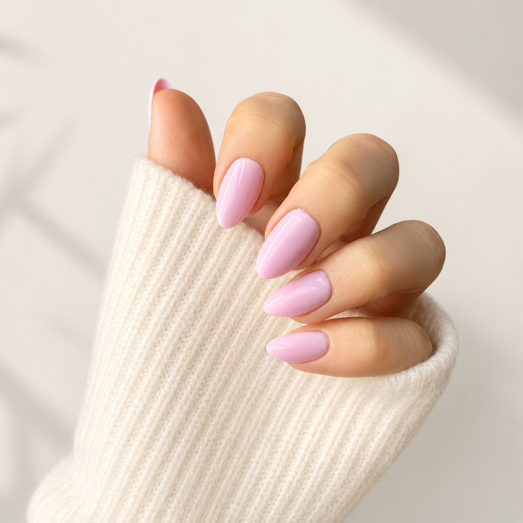 Petal Blush Short Almond Press-On Nails — Glossy Pink