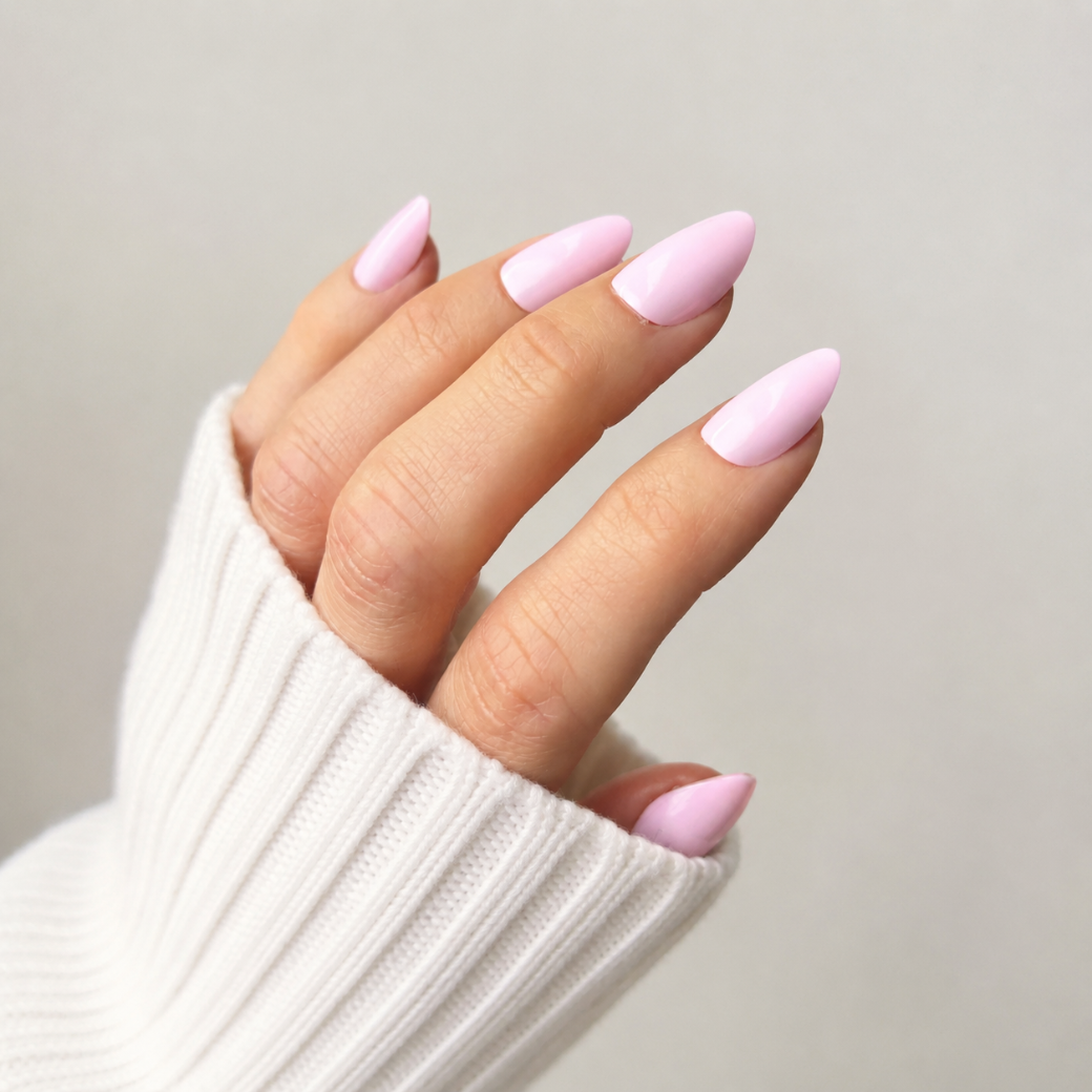 Petal Blush Short Almond Press-On Nails — Glossy Pink