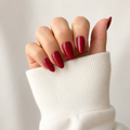 Crimson Kiss Medium Almond Press-On Nails — Glossy Cherry Red