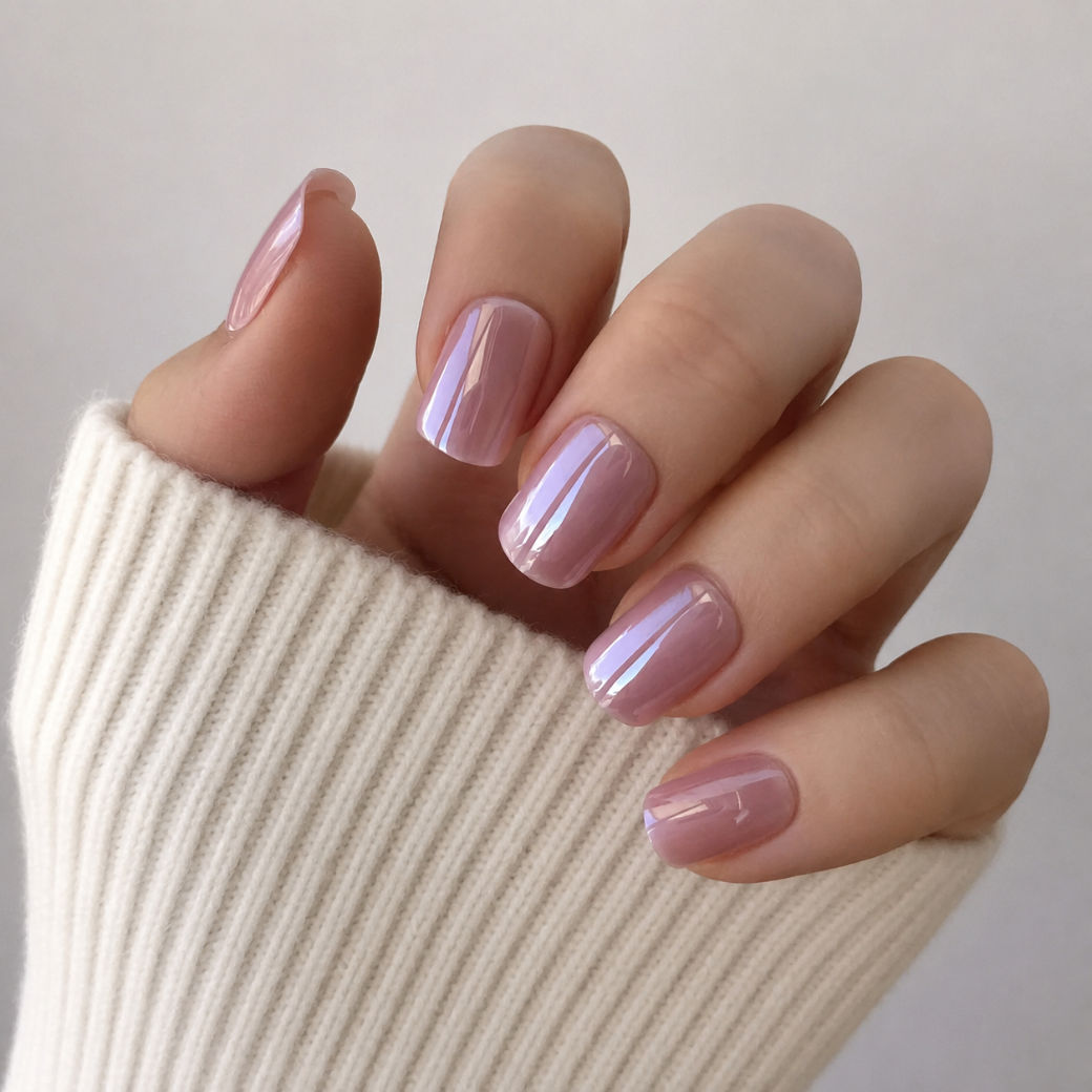 Rose Quartz Square Short Press-On Nails — Glossy Dusty Pink