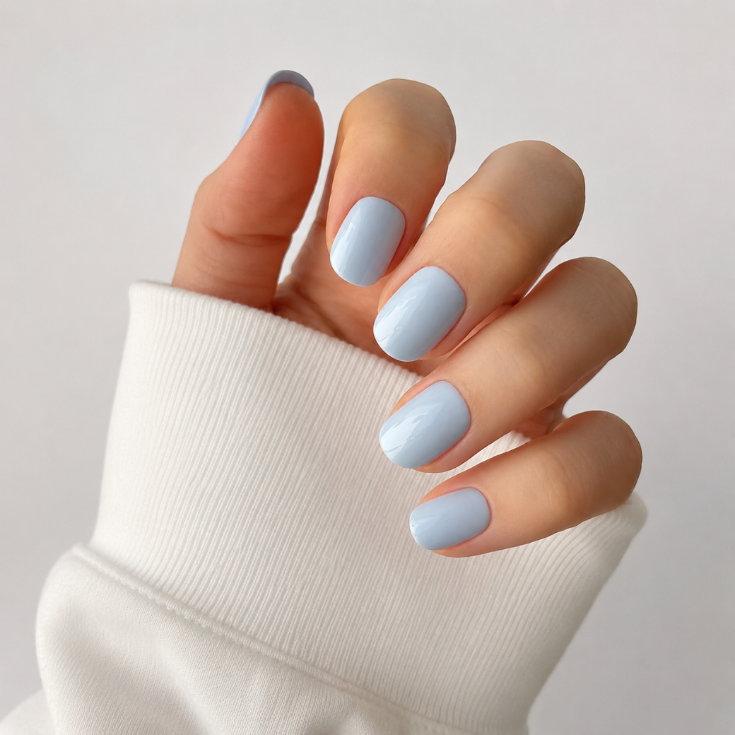 Bluebell Sky Natural Extra Short Press-On Nails — Glossy Blue