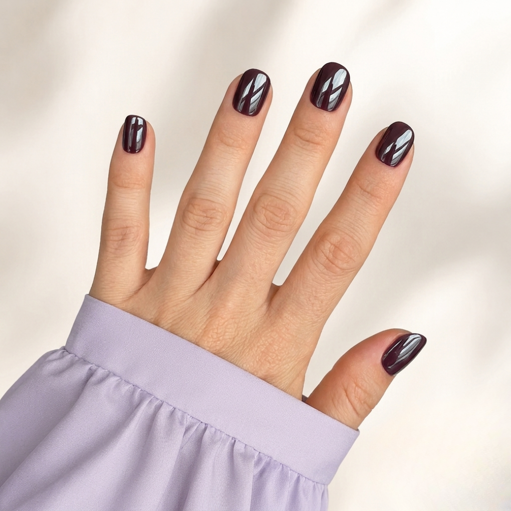 Velvet Wine Natural Extra Short Press-On Nails — Glossy Deep Plum