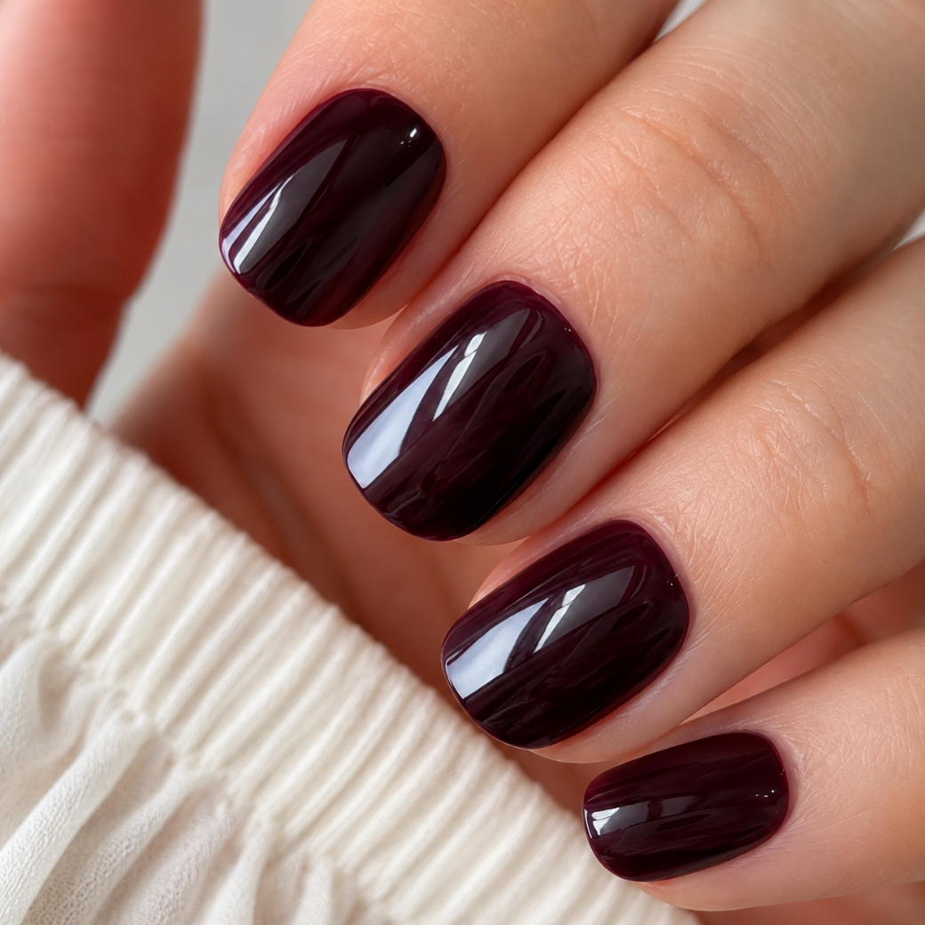 Velvet Wine Natural Extra Short Press-On Nails — Glossy Deep Plum