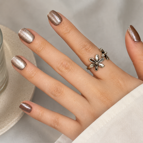 After Dark Natural Extra Short Press-On Nails — Champagne Cat Eye