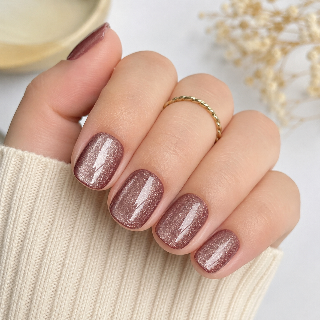 After Dark Natural Extra Short Press-On Nails — Champagne Cat Eye