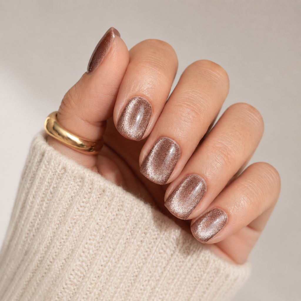 After Dark Natural Extra Short Press-On Nails — Champagne Cat Eye