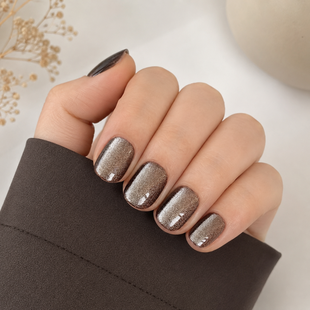 Moonlight Chrome Natural Extra Short Press-On Nails — Shimmer Cat Eye