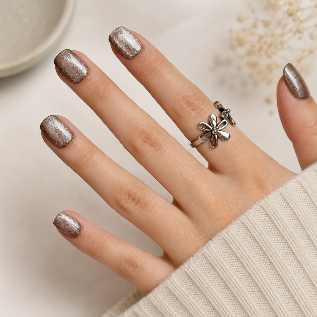 Moonlight Chrome Natural Extra Short Press-On Nails — Shimmer Cat Eye