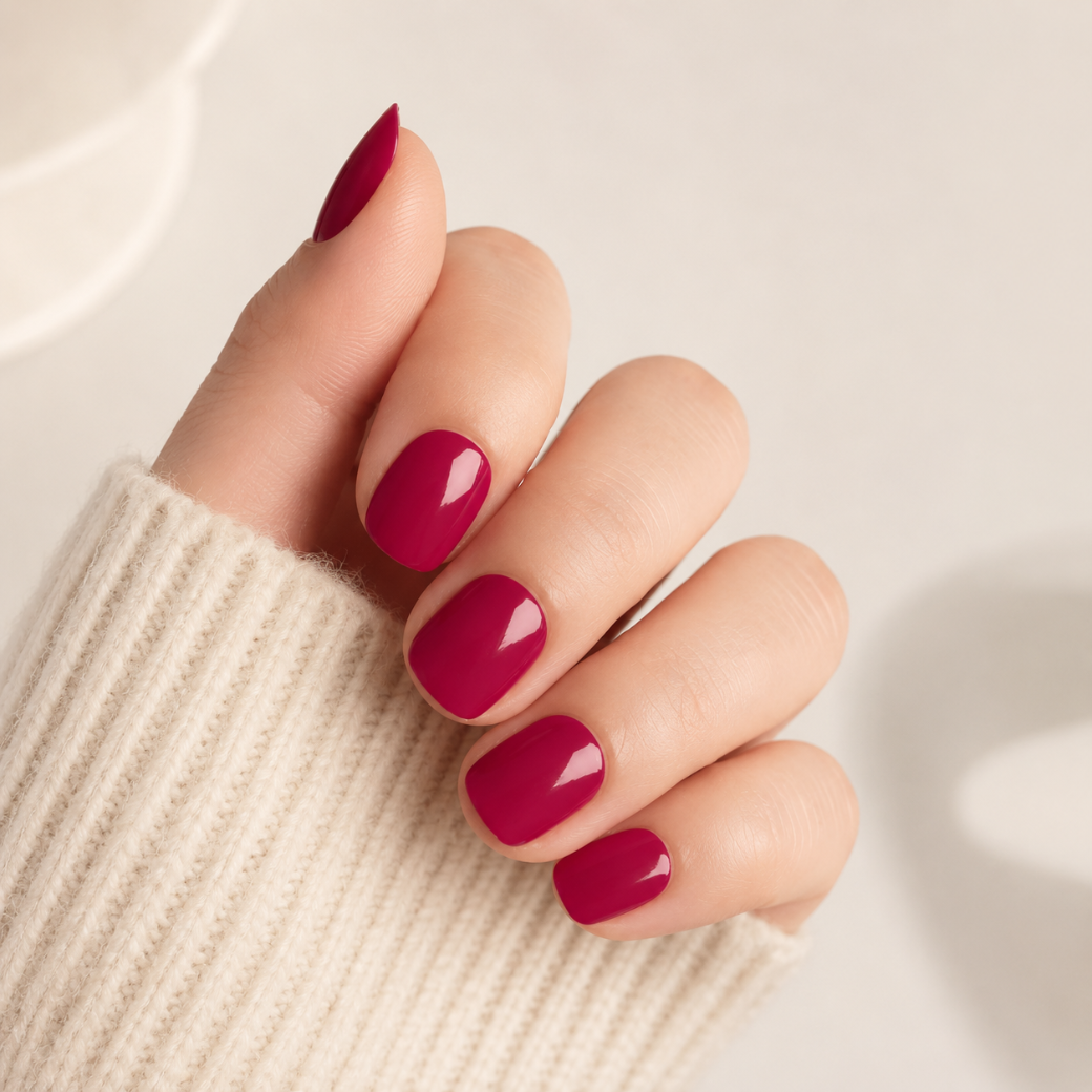Berry Fruit Extra Short Natural Press-On Nails — Glossy Red