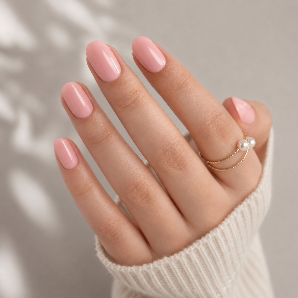 Peach Daiquiri Oval Short Press-On Nails — Soft Nude