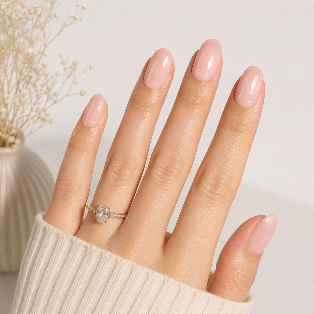Peach Daiquiri Oval Short Press-On Nails — Soft Nude