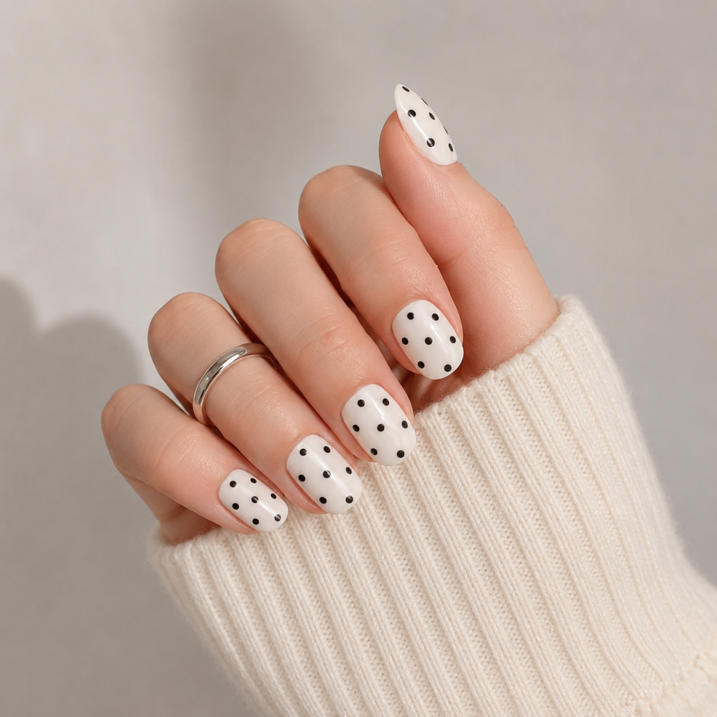 Polka Charm Extra Short Natural Press-On Nails — Glossy Dot