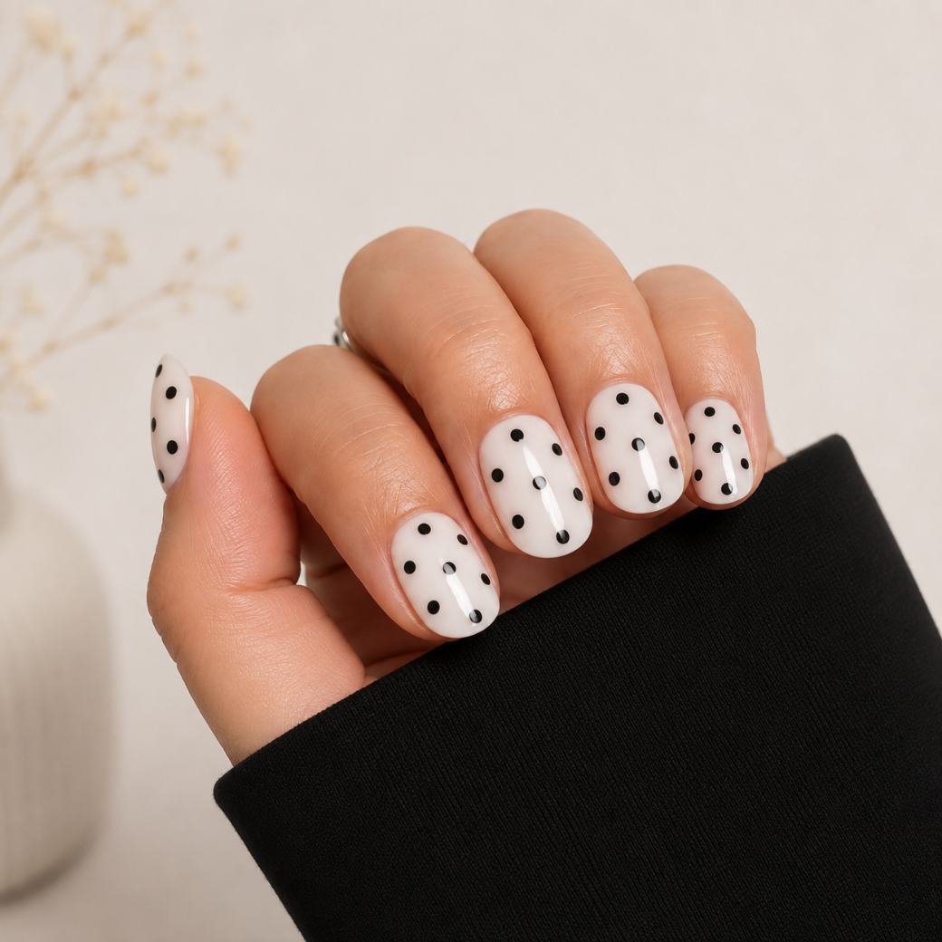 Polka Charm Extra Short Natural Press-On Nails — Glossy Dot