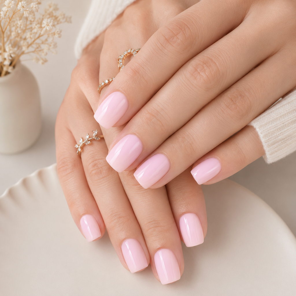 Blush Petal Square Short Press-On Nails — Soft Pink