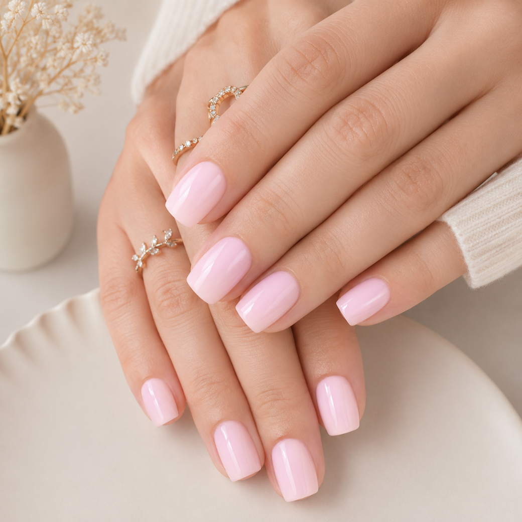 Blush Petal Square Short Press-On Nails — Soft Pink