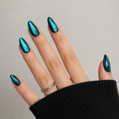 Ocean Eclipse Almond Short Press-On Nails — Turquoise Shimmer