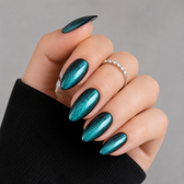 Ocean Eclipse Almond Short Press-On Nails — Turquoise Shimmer