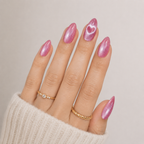 Rose Aura Almond Medium Press-On Nails — Cat-Eye Shimmer