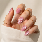 Rose Aura Almond Medium Press-On Nails — Cat-Eye Shimmer