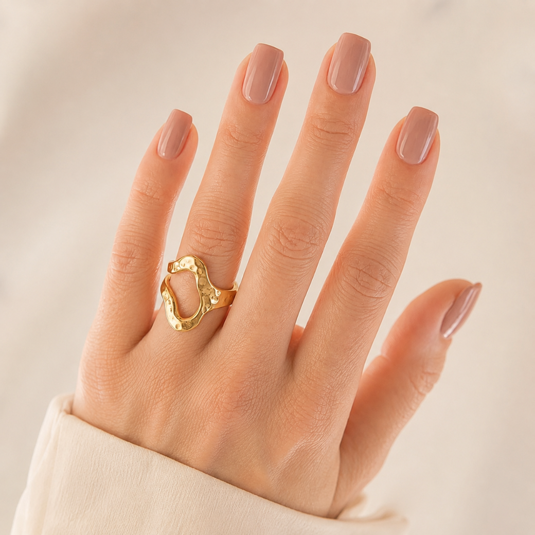 Cappuccino Luxe Square Short Press-On Nails — Glossy Nude